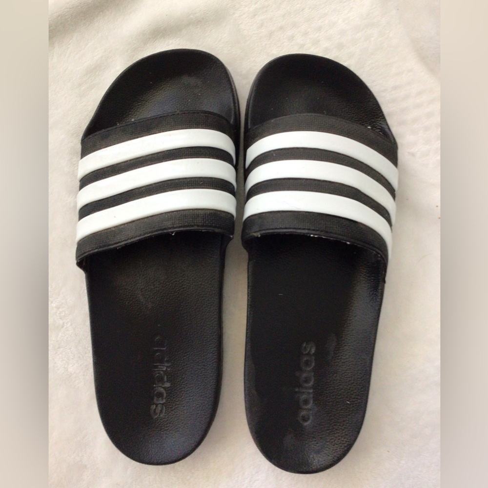 Adidas Striped Black and White Slides